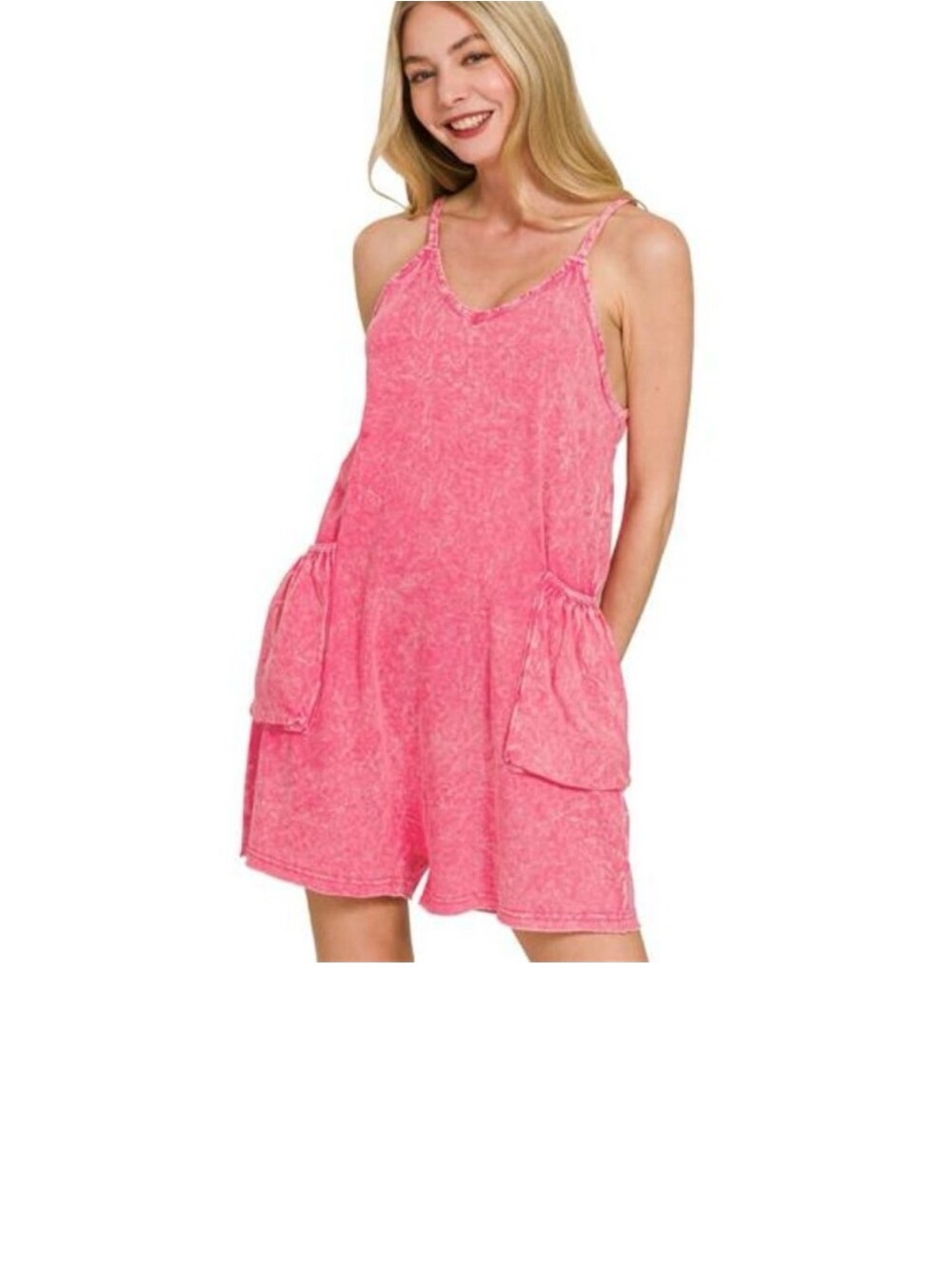 Zenana acid wash pink spaghetti strap romper